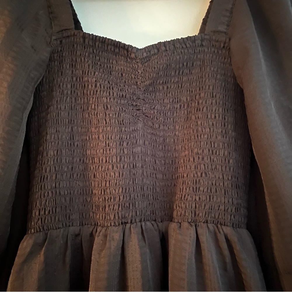 Madewell Lucie Dress Black NWT Sweetheart Smocked Bodice Satin Midi Dress Size S - Picture 9 of 14